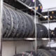 Rubber tyres stored in storage racks
